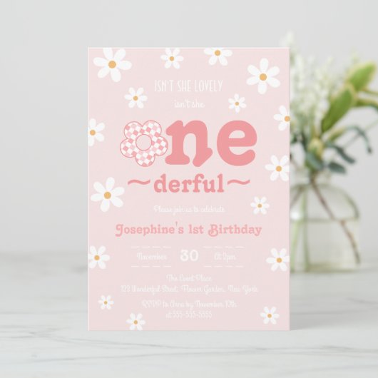 Is ze niet mooi retro groovy bloem verjaardag kaart (Staand voorkant)