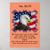 Isa40:31 Met een adelaar voor Amerikaanse vlag Poster (Voorkant)