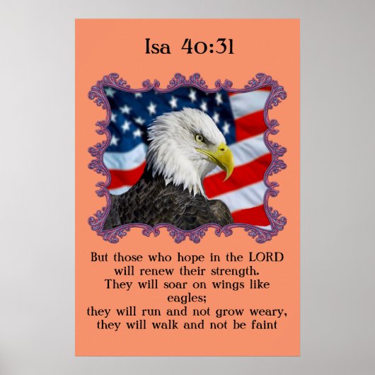 Isa40:31 Met een adelaar voor Amerikaanse vlag Poster (Voorkant)