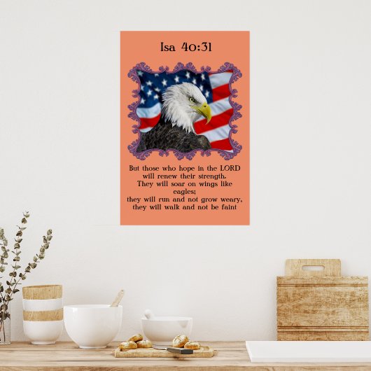 Isa40:31 Met een adelaar voor Amerikaanse vlag Poster (Keuken)