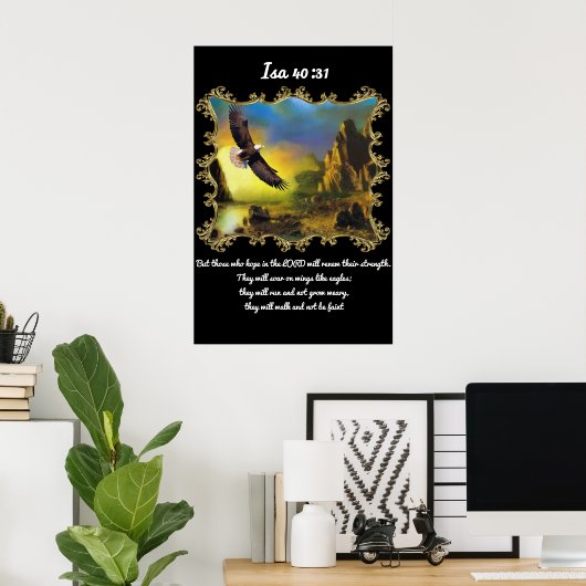 Isa 40:31 Met een adelaar die over het landschap v Poster (Thuiskantoor)