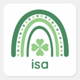 isa Name Clover Boho Rainbow Vierkante Sticker