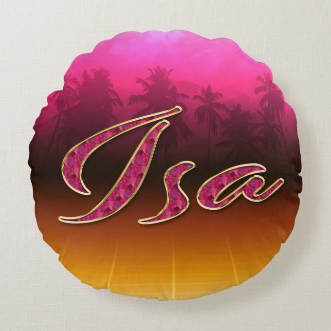 Isa Vorname Name golden pink Kissen Rond Kussen (Voorkant)