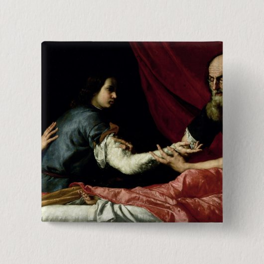 Isaac Blessing Jacob, 1637 Vierkante Button 5,1 Cm (Voorkant)