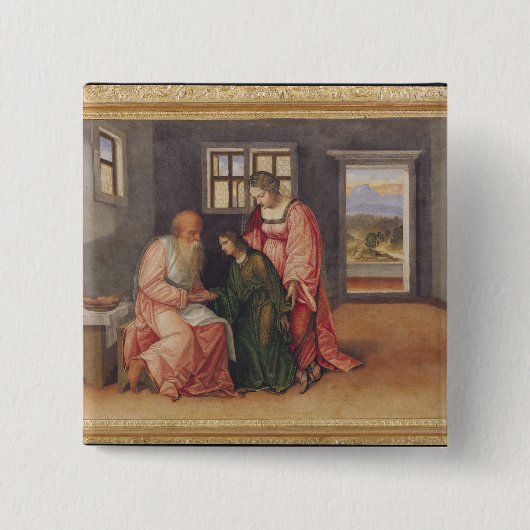 Isaac Blessing Jacob, c.1520 Vierkante Button 5,1 Cm (Voorkant)