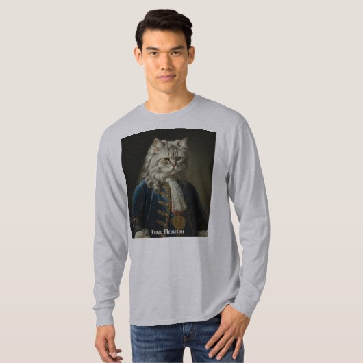 Isaac Meowton Newton (Kitten / Cat Theme) Design T-shirt (Voorkant volledig)