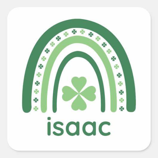 Isaac Name Clover Boho Rainbow Vierkante Sticker (Voorkant)