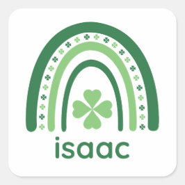 Isaac Name Clover Boho Rainbow Vierkante Sticker