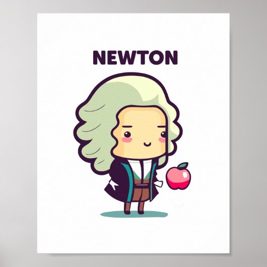 Isaac Newton Kawaii Style Poster (Voorkant)