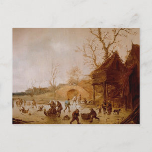 Isaac van Ostade :Winterlandschap met spelers Briefkaart