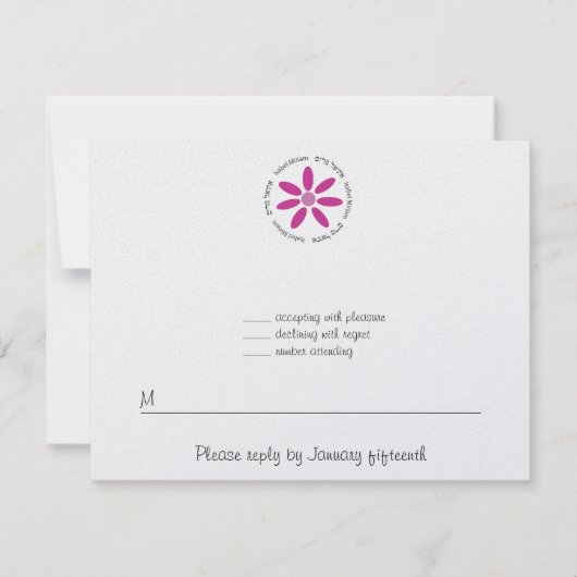 Isabel Miriam Custom RSVP met Roze Daisy Kaartje (Voorkant)