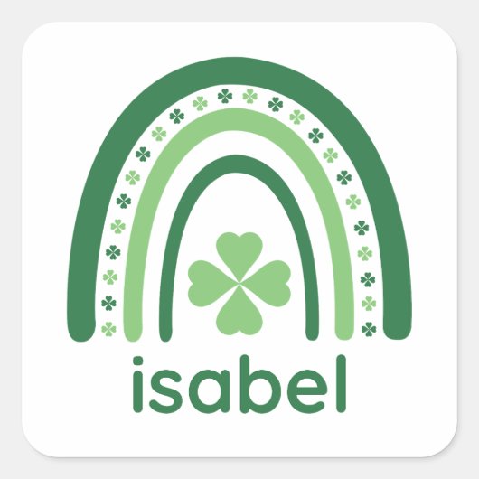 isabel Name Clover Boho Rainbow Vierkante Sticker (Voorkant)
