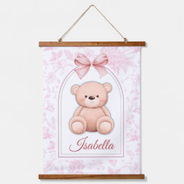 Isabella | Aangepaste Roze Teddybeer Nursery Desig Hangend Wandkleed