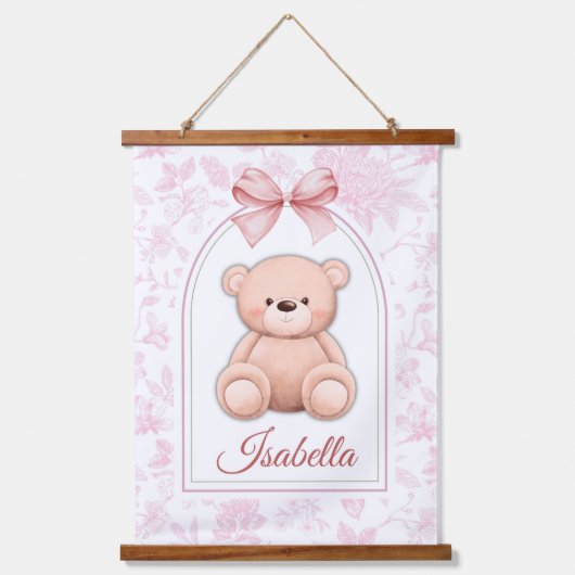 Isabella | Aangepaste Roze Teddybeer Nursery Desig Hangend Wandkleed (Voorkant)