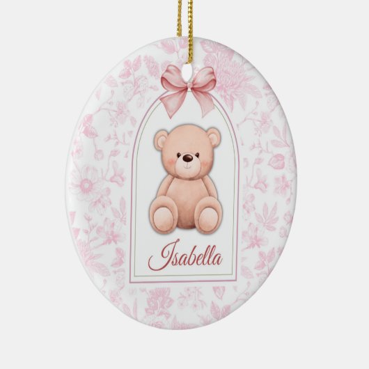 Isabella | Aangepaste Roze Teddybeer Nursery Desig Keramisch Ornament (Rechts)