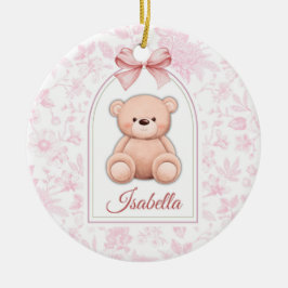 Isabella | Aangepaste Roze Teddybeer Nursery Desig Keramisch Ornament