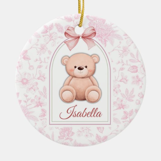 Isabella | Aangepaste Roze Teddybeer Nursery Desig Keramisch Ornament (Voorkant)