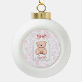 Isabella | Aangepaste Roze Teddybeer Nursery Desig Keramische Bal Ornament