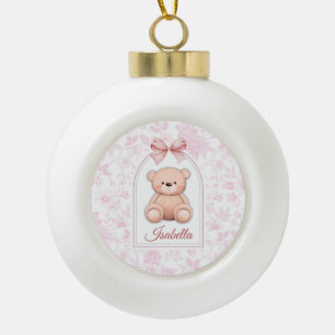 Isabella Aangepaste Roze Teddybeer Nursery Desig Keramische Bal Ornament