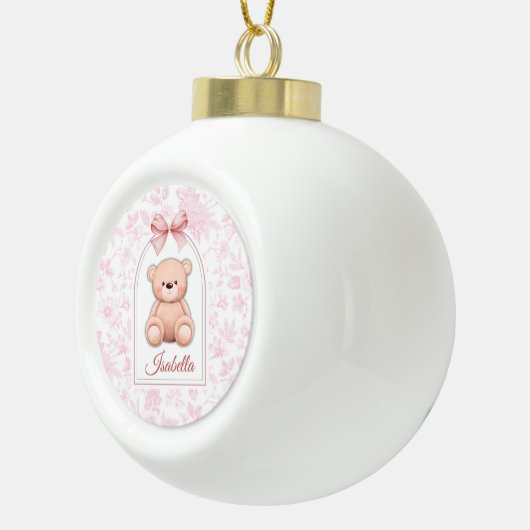 Isabella | Aangepaste Roze Teddybeer Nursery Desig Keramische Bal Ornament (Rechts)