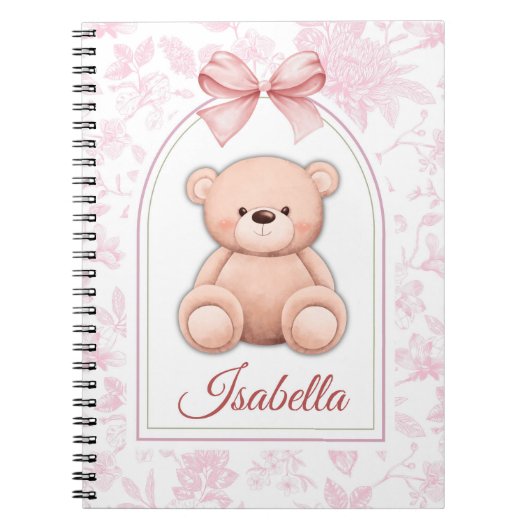 Isabella | Aangepaste Roze Teddybeer Nursery Desig Notitieboek (Voorkant)