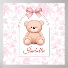Isabella | Aangepaste Roze Teddybeer Nursery Desig Poster