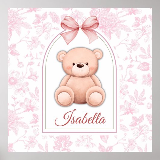 Isabella | Aangepaste Roze Teddybeer Nursery Desig Poster (Voorkant)