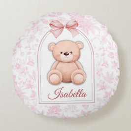 Isabella | Aangepaste Roze Teddybeer Nursery Desig Rond Kussen