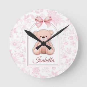 Isabella Aangepaste Roze Teddybeer Nursery Desig Ronde Klok