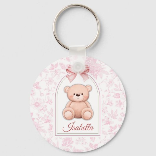 Isabella | Aangepaste Roze Teddybeer Nursery Desig Sleutelhanger (Voorkant)