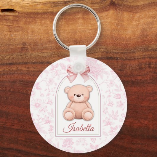 Isabella | Aangepaste Roze Teddybeer Nursery Desig Sleutelhanger (Voorkant)