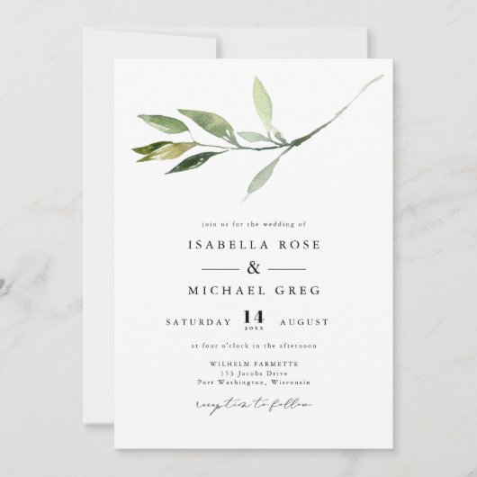 ISABELLA Classic Elegant Minimal Greenery Wedding Kaart (Voorkant)