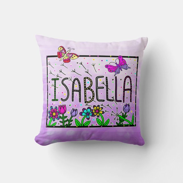 Isabella - de naam Isabella Whimsical-tekening Kussen (Voorkant)