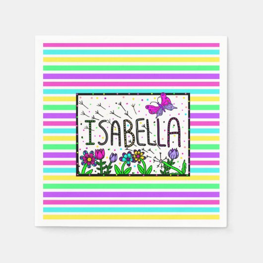 Isabella - de naam Isabella Whimsical-tekening Servet (Voorkant)