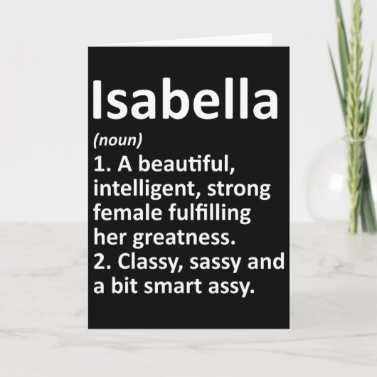 Isabella Definitie Persoonlijke Naam Grappig Kerst Kaart (Voorkant)