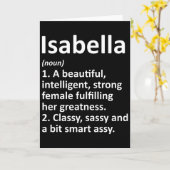 Isabella Definitie Persoonlijke Naam Grappig Kerst Kaart (Gele Bloem)