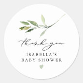 ISABELLA Elegant Boho Greenery Leaf Baby shower Ronde Sticker (Voorkant)