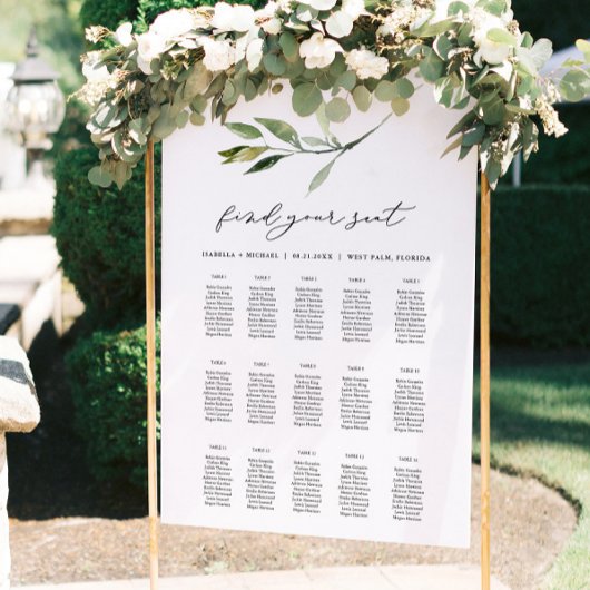 ISABELLA Elegant Boho Greenery Table Seating Chart Poster