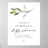 ISABELLA Elegant Greenery Baby shower Welkom Poster (Voorkant)