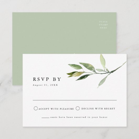 ISABELLA Elegant Minimal Greenery RSVP Briefkaart (Voorkant / Achterkant)