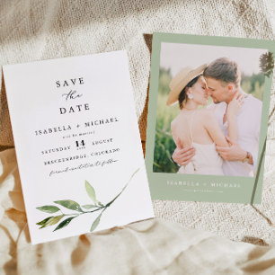 ISABELLA Elegant Minimal Greenery Save the Date Kaart