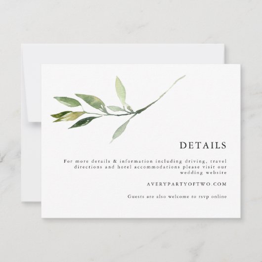 ISABELLA Elegant Minimal Greenery Wedding Details Kaart (Voorkant)