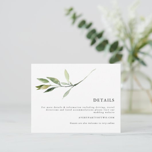ISABELLA Elegant Minimal Greenery Wedding Details Kaart (Staand voorkant)