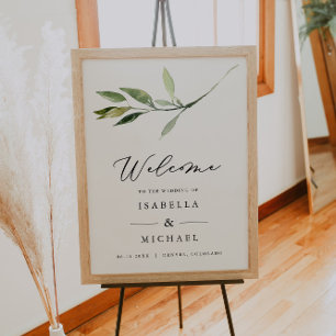 ISABELLA Elegant Minimal Greenery Wedding Welkom Poster