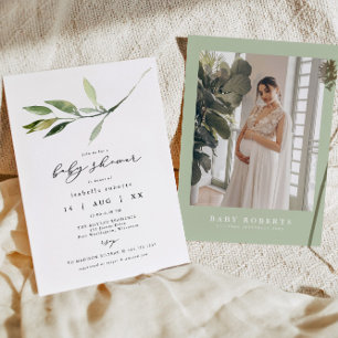 ISABELLA Elegant Minimalist Greenery Baby shower Kaart