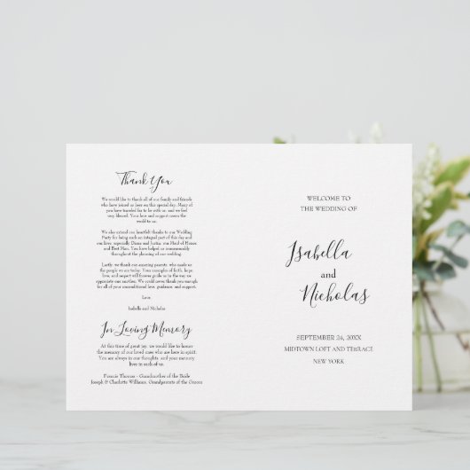 Isabella Elegant Script Folded Wedding Program (Staand voorkant)