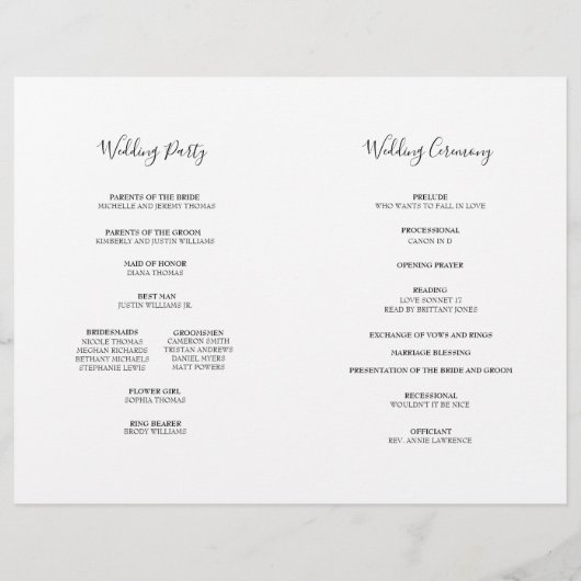 Isabella Elegant Script Folded Wedding Program (Achterkant)
