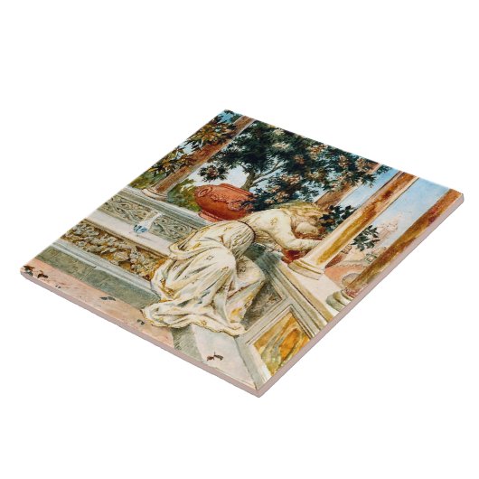  Isabella en de pot van basilicum door Meacci Tegeltje (Zijkant)