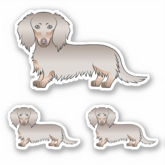 Isabella en Tan Long Hair Dachshund Cartoon Dogs Sticker (Voorkant)