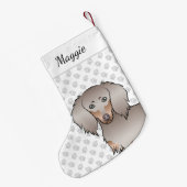 Isabella en Tan Long Hair Dachshund Dog Head Kleine Kerstsok (Achterkant (Hangend))